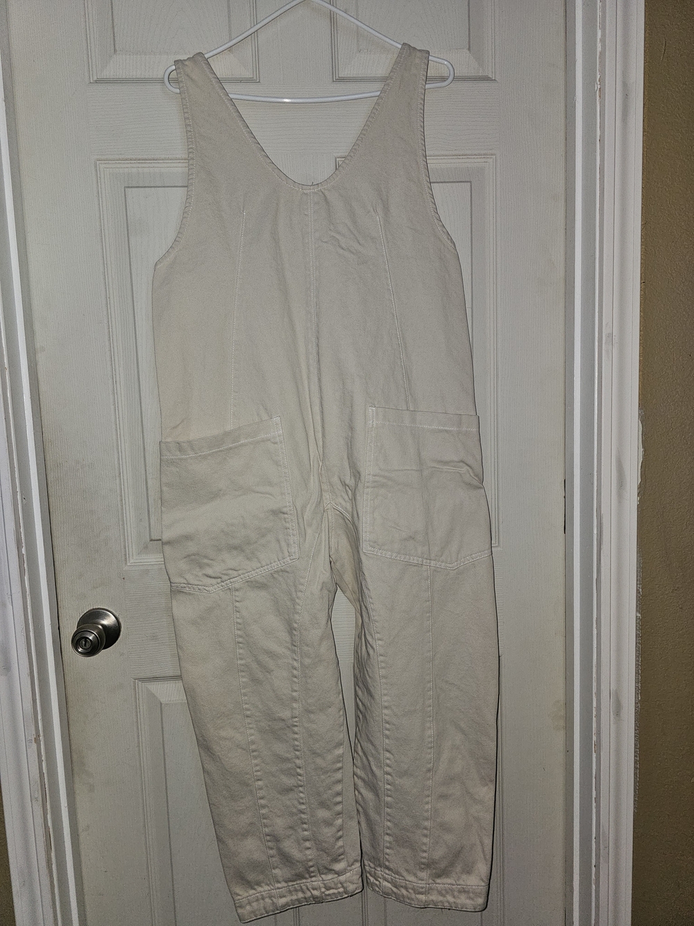 Free People Cream Utility Cotton Jumpsuit